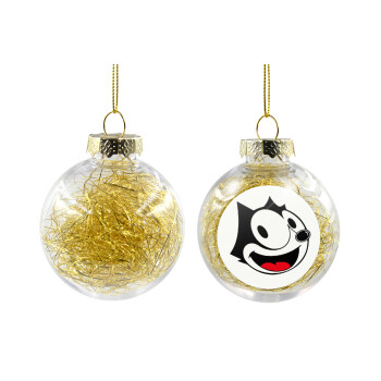 Felix the cat, Στολίδι Χριστουγεννιάτικη μπάλα δένδρου διάφανη με χρυσό γέμισμα 8cm