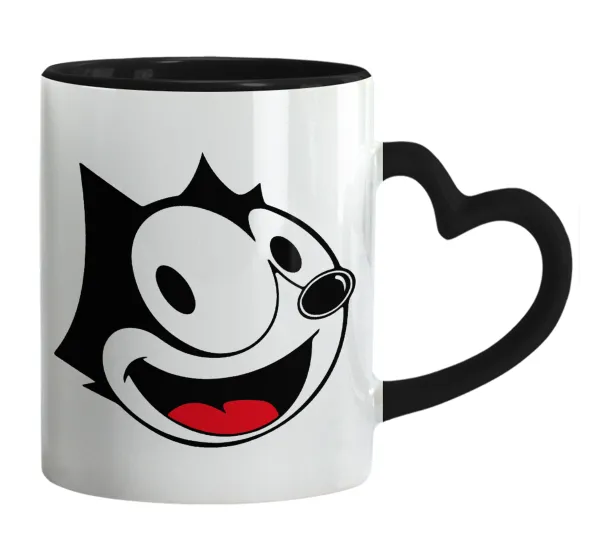 Felix the cat — Mug heart black handle, ceramic, 330ml