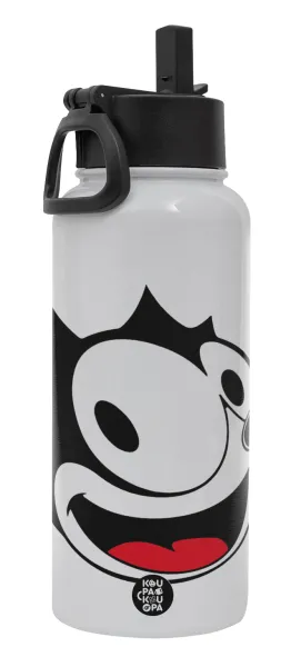 Felix the cat — Metal mug thermo White with Straw and Spout Lid (Stainless steel), double wall, 950ml