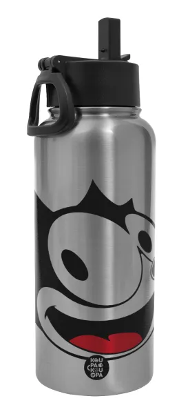 Felix the cat — Metal mug thermo Silver with Straw and Spout Lid (Stainless steel), double wall, 950ml