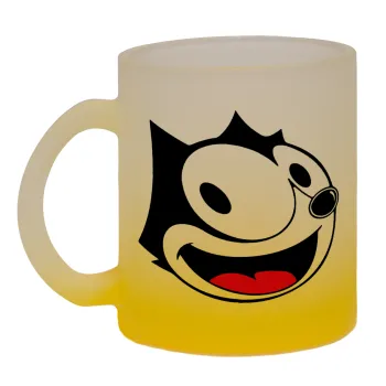 Felix the cat, Κούπα γυάλινη δίχρωμη με βάση το κίτρινο ματ, 330ml
