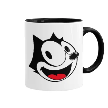 Felix the cat, Κούπα χρωματιστή μαύρη, κεραμική, 330ml