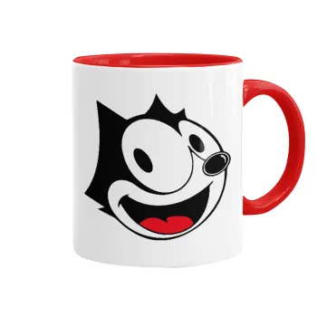 Felix the cat, Κούπα χρωματιστή κόκκινη, κεραμική, 330ml