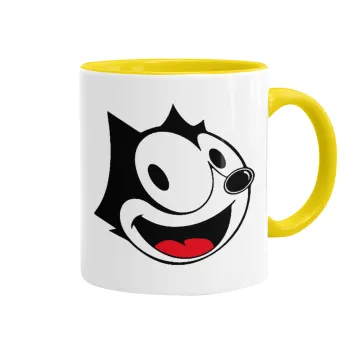 Felix the cat, Κούπα χρωματιστή κίτρινη, κεραμική, 330ml