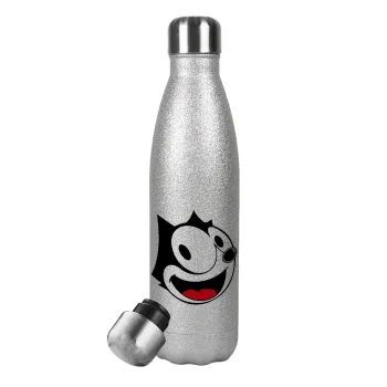 Felix the cat, Metallic Glitter Silver Thermos Flask (Stainless steel), double-walled, 500ml