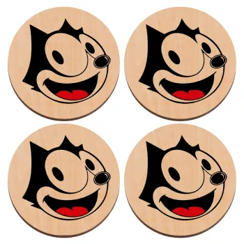 Felix the cat, ΣΕΤ x4 Σουβέρ ξύλινα στρογγυλά plywood (9cm)