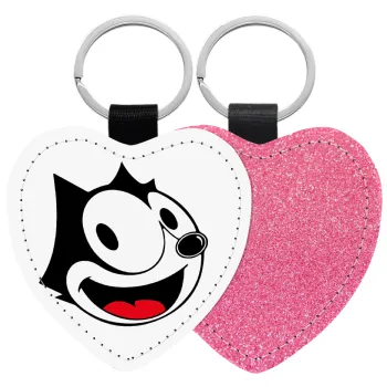 Felix the cat, Μπρελόκ PU δερμάτινο glitter καρδιά ΡΟΖ