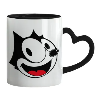 Felix the cat, Κούπα καρδιά χερούλι μαύρη, κεραμική, 330ml
