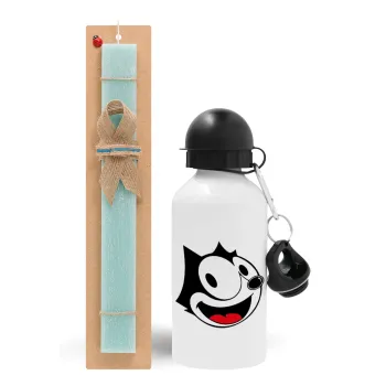 Felix the cat, Easter Set, metallic aluminum water bottle (500ml) & scented flat candle (30cm) (TURQUOISE)