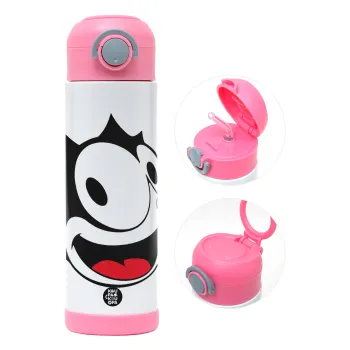 Felix the cat, Παιδικό παγούρι θερμό, ανοξείδωτο, με καλαμάκι ασφαλείας, ΡΟΖ (500ml)