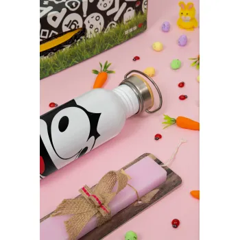 Felix the cat, Πασχαλινή Λαμπάδα με παγούρι μεταλλικό (620ml, stainless steel) & κερί αρωματικό πλακέ (30cm) (ΡΟΖ)