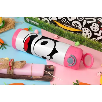 Felix the cat, Easter candle, Childrens hot water bottle, stainless steel, with safety straw, PINK (500ml)
