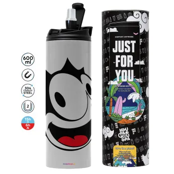 Felix the cat, Tumbler ποτήρι θερμό ΓΚΡΙ από ανοξείδωτο ατσάλι 600ml