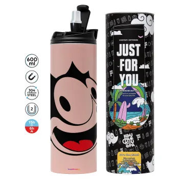 Felix the cat, Tumbler ποτήρι θερμό ΡΟΖ από ανοξείδωτο ατσάλι 600ml