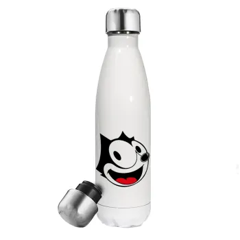 Felix the cat, Μεταλλικό παγούρι θερμός Λευκό (Stainless steel), διπλού τοιχώματος, 500ml