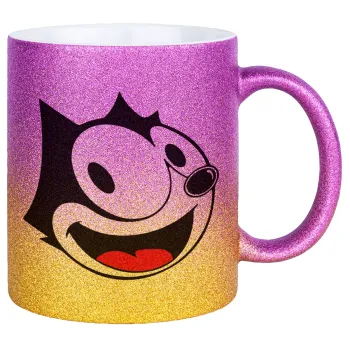 Felix the cat, Κούπα Χρυσή/Ροζ Glitter, κεραμική, 330ml