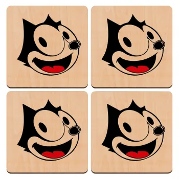 Felix the cat, ΣΕΤ x4 Σουβέρ ξύλινα τετράγωνα plywood (9cm)