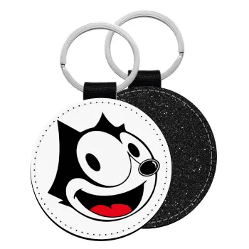 Felix the cat, Μπρελόκ Δερματίνη, στρογγυλό ΜΑΥΡΟ (5cm)