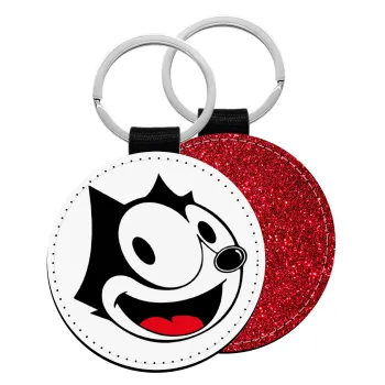 Felix the cat, Μπρελόκ Δερματίνη, στρογγυλό ΚΟΚΚΙΝΟ (5cm)