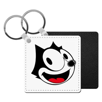 Felix the cat, Μπρελόκ Δερματίνη, τετράγωνο ΜΑΥΡΟ (5x5cm)