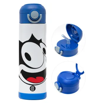 Felix the cat, Παιδικό παγούρι θερμό, ανοξείδωτο, με καλαμάκι ασφαλείας, ΜΠΛΕ (500ml)