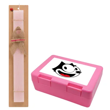 Felix the cat, Easter Set, children's snack container PINK & scented flat Easter candle (30cm) (PINK)