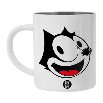 Felix the cat, Λευκή Ανοξείδωτη Μεταλλική Κούπα 450ml - Διπλού Τοιχώματος 