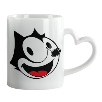Felix the cat, Κούπα καρδιά χερούλι λευκή, κεραμική, 330ml