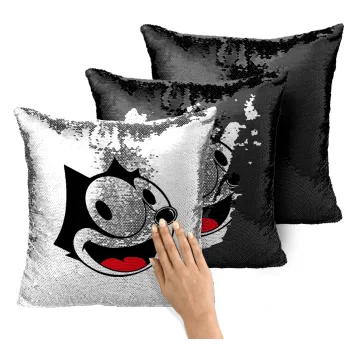 Felix the cat, Μαξιλάρι καναπέ Μαγικό Μαύρο με πούλιες 40x40cm περιέχεται το γέμισμα
