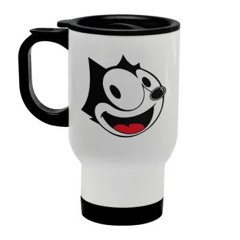 Felix the cat, Stainless steel travel mug with lid, double wall white 450ml