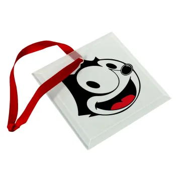 Felix the cat, Christmas ornament, glass square ornament 9x9cm