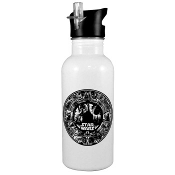Star Wars Disk, White water bottle with straw, stainless steel 600ml