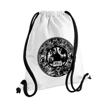 Star Wars Disk, Backpack pouch GYMBAG white, with pocket (40x48cm) & thick cords