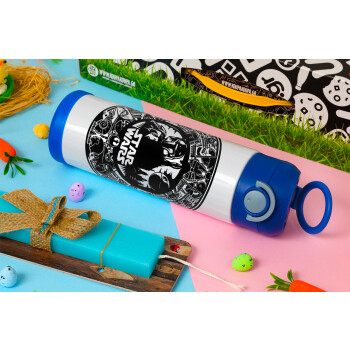 Star Wars Disk, Easter candle, Childrens hot water bottle, stainless steel, with safety straw, BLUE (500ml)