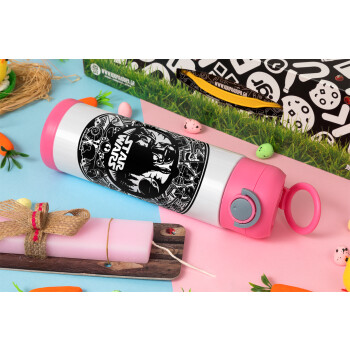 Star Wars Disk, Πασχαλινή Λαμπάδα με Παιδικό παγούρι θερμό, ανοξείδωτο, με καλαμάκι ασφαλείας, ΡΟΖ (500ml)