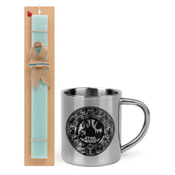 Star Wars Disk, Easter Set, metallic thermal cup (300ml) & aromatic flat Easter candle (30cm) (TURQUOISE)
