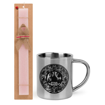 Star Wars Disk, Easter Set, metallic thermal cup (300ml) & aromatic flat Easter candle (30cm) (PINK)
