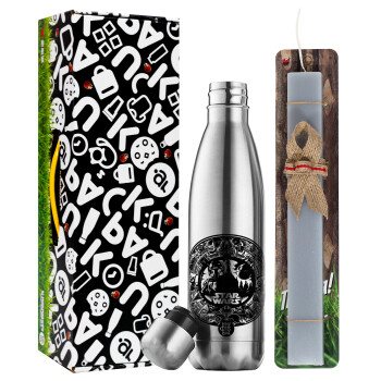 Star Wars Disk, Easter Set, metallic stainless thermos flask (500ml) & scented flat Easter candle (30cm) (GRAY)