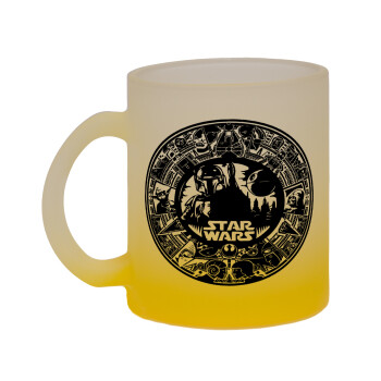 Star Wars Disk, Κούπα γυάλινη δίχρωμη με βάση το κίτρινο ματ, 330ml