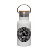 Metallic thermos (Stainless steel) White with wooden lid (bamboo), double-walled, 350ml
