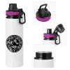 Metallic water bottle with safety lid, 850ml aluminum