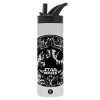 Metallic thermos bottle with straw & handle, stainless steel (Stainless steel 304), double-walled, 600ml.