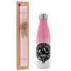 Easter Set, Metallic pink/white (Stainless steel) thermos, double-walled, 500ml & aromatic flat Easter candle (30cm) (PINK)
