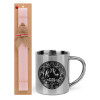 Easter Set, metallic thermal cup (300ml) & aromatic flat Easter candle (30cm) (PINK)