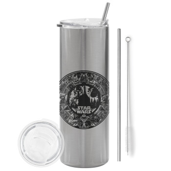 Star Wars Disk, Eco friendly stainless steel Silver tumbler 600ml, with metal straw & cleaning brush