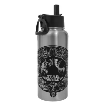 Star Wars Disk, Metal mug thermo Silver with Straw and Spout Lid (Stainless steel), double wall, 950ml