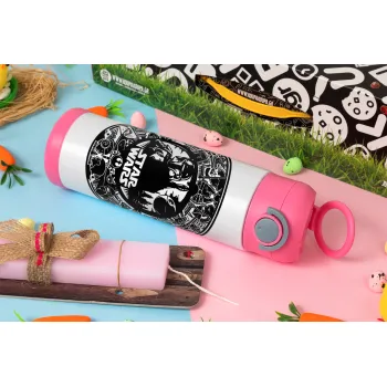 Star Wars Disk, Πασχαλινή Λαμπάδα με Παιδικό παγούρι θερμό, ανοξείδωτο, με καλαμάκι ασφαλείας, ΡΟΖ (500ml)