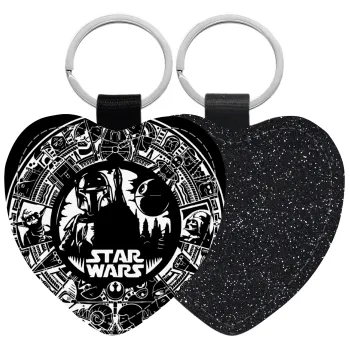 Star Wars Disk, Μπρελόκ PU δερμάτινο glitter καρδιά ΜΑΥΡΟ