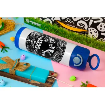 Star Wars Disk, Easter candle, Childrens hot water bottle, stainless steel, with safety straw, BLUE (500ml)