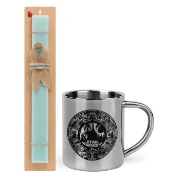 Star Wars Disk, Easter Set, metallic thermal cup (300ml) & aromatic flat Easter candle (30cm) (TURQUOISE)